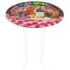 20" Hand-Painted Glass Wine Top Picnic Table, Checkered Table Cloth