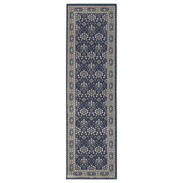 2'X8' Navy And Gray Floral Ditsy Runner Rug