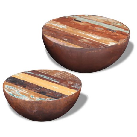 vidaXL Two Piece Bowl Shaped Coffee Table Set Solid Reclaimed Wood