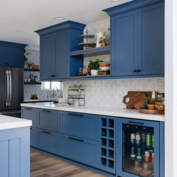 Modern Farmhouse Kitchen with Patterned Ceramic Tile Backsplash