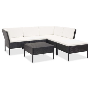vidaXL Patio Furniture Set 6 Piece Sectional Sofa with Table Rattan Black