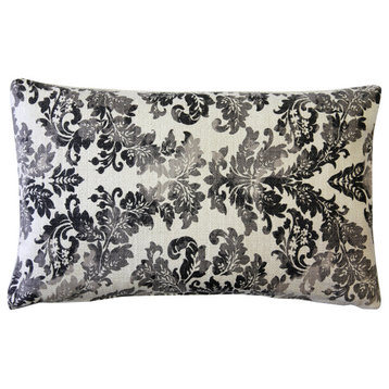 Calliope Gray Damask Pattern Throw Pillow 12x20, with Polyfill Insert