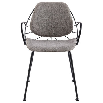 Linnea Armchair, Light Gray Fabric With Matte Black Frame and Legs, Set of 2