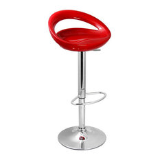 Half Moon Retro Adjustable Breakfast Bar Stool, Chrome, Red