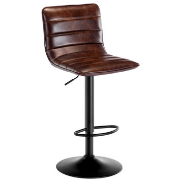 1 x Horizontal Stitched Faux Leather Bar Stool, Dark Brown