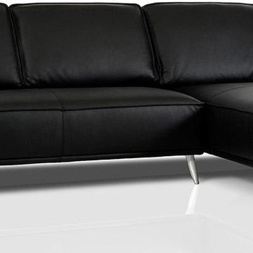 Black Leather Sectional Sofa with Chaise