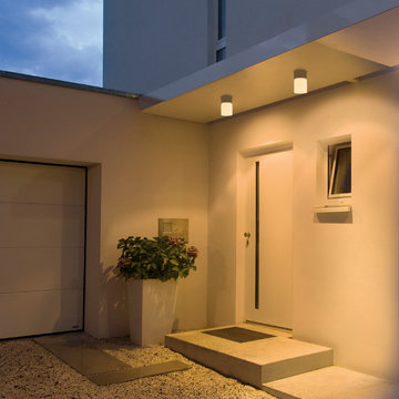 Rox Acrylic C Outdoor Ceiling Lamp, Brushed Aluminum Finish with White Shade