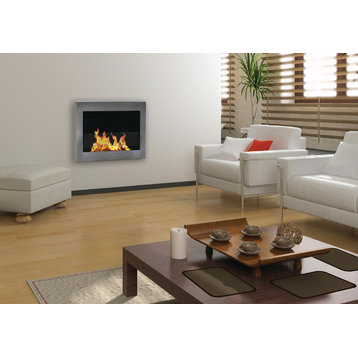 SoHo Indoor Wall Mount Fireplace, Stainless Steel