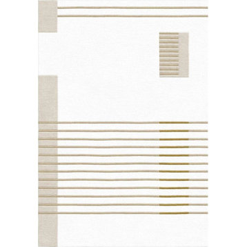 Beige/Grey/White Modern Hand-Knotted Indian Square Area Rug, White, 9'10"x13'1"