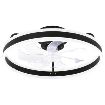 20" Smart App Remote Control Flush Mount Ceiling Fan with Lights for Bedroom, Black