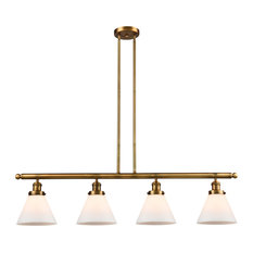 Large Cone 4-Light Island Light, Matte White Cased Glass, Brushed Brass