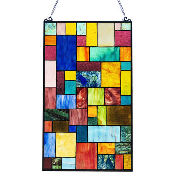 VERNA Tiffany-Style Geometric Stained Glass Window Panel, 25"