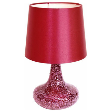 Simple Designs Mosaic Tiled Glass Genie Table Lamp With Fabric Shade, Red
