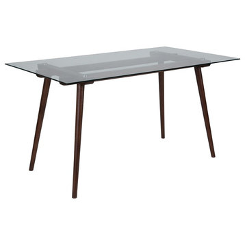 Meriden 31.5"x55" Solid Walnut Wood Table With Clear Glass Top
