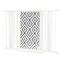 Fusion Gates - Fusion Gate with Gray Diamonds Design, White Pearl, 36"-52" - Dog Gates
