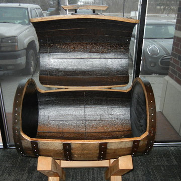 Reclaimed whiskey barrel cooler.