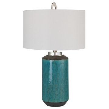 Rustic Contemporary High Gloss Aqua Blue Bronze Table Lamp 29 in Coastal Ceramic