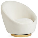Jonathan Adler - Ether Swivel Chair - Our signature Ether Chair silhouette perched atop a twinkly brass recessed base. Pairing the capsule-inspired silhouette with the ultimate swivel-rocker experience catapults cocoon-y comfort to the next level. But be warned: you'll never get out of this chair. Elegant (and exceptionally hardworking) Bergamo Snow velvet finishes off the cozy and kinetic fabulousness.