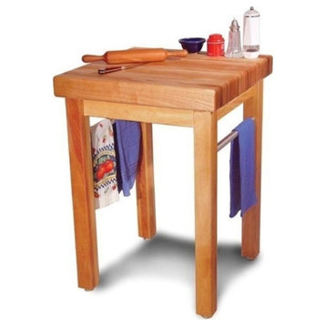 Pemberly Row Wood French Country Butcher Block Work Table in Natural