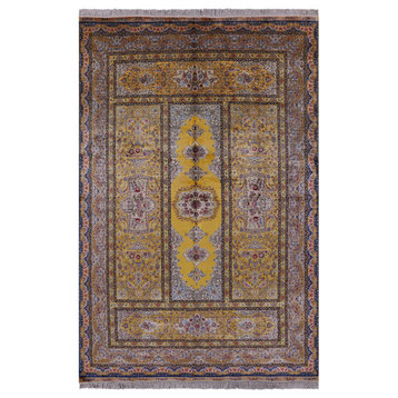 100% Silk Hand Knotted High End Persian Rug 6' 0" X 9' 0''- Q4807