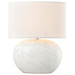 Elk Home - Fresgoe Table Lamp - The relaxed and refreshing style of the Fresgoe Table Lamp makes it an ideal piece for a coastal or transitional style living room, hallway or bedroom. The terracotta base features a white, crackle finish that adds subtle, stone like texture to the look. This design is completed by an oval, hard back shade in crisp, white linen.