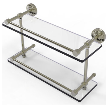 Dottingham 16" Double Glass Shelf with Gallery Rail, Polished Nickel