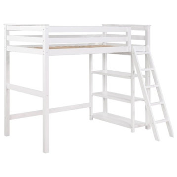 Coaster 3-Shelf Transitional Wood Twin Workstation Loft Bed in White