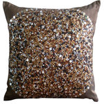 The HomeCentric - Brown Sequins 18"x18" Silk Pillow Covers, Brown Eye Sparkle - Brown Eye Sparkle is an exclusive 100% handmade decorative pillow cover designed and created with intrinsic detailing. A perfect item to decorate your living room, bedroom, office, couch, chair, sofa or bed. The real color may not be the exactly same as showing in the pictures due to the color difference of monitors. This listing is for Single Pillow Cover only and does not include Pillow or Inserts.