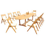 Teak Deals - 11-Piece Outdoor Teak Dining Set: 117" Masc Oval Table, 10 Surf Folding Chairs - Set includes: 117" Double Extension Oval Dining Table and 10 Folding Arm Chairs.