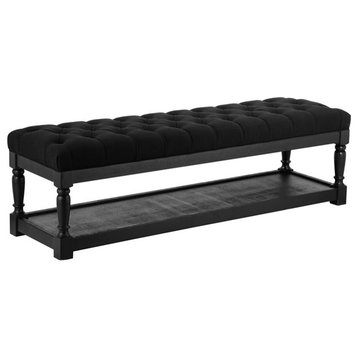 American Home Classic Athena 17" Farmhouse Solid Wood and Fabric Bench in Black