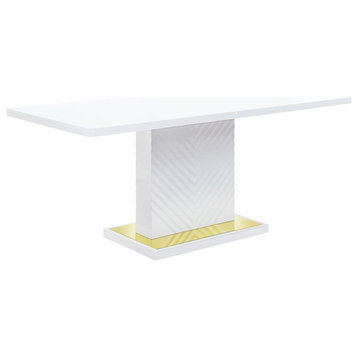 ACME Gaines Wooden Rectangular Top Dining Table in White High Gloss