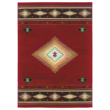 Harrison Southwest Lodge Red and Green Rug, 5'3"x7'6"