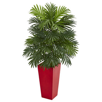 Areca Palm Artificial Plant, Red Planter