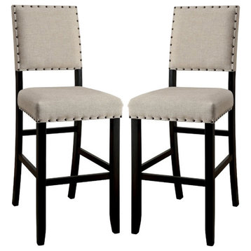 Beige Fabric Upholstered Bar Stool, Pack of 2