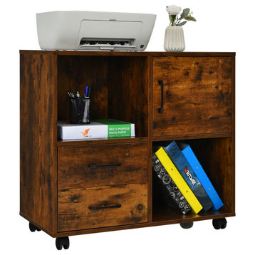 Costway File Cabinet Mobile Lateral Printer Stand with Storage Shelves Brown