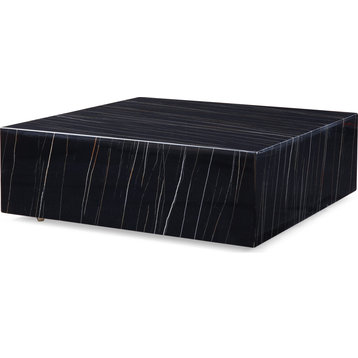 Cube Square Marble Coffee Table - Black