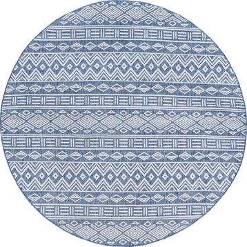 Easton Contemporary Moroccan Indoor Rug, Blue/Cream, 7'11" Round