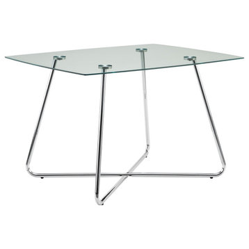HomeRoots 31" Chrome Metal and Clear Tempered Glass Dining Table