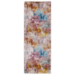 Jaipur Living - Vibe Comet Abstract Blue and Brown Area Rug, Multicolor and Red, 3'x8' - The Borealis is a stellar study in color, movement, and texture. The Comet rug features a watercolor abstract effect in vivid tones of blue, pink, yellow, mauve, white, and gray. Made of durable polypropylene, this vibrant power-loomed rug is easy-care and perfect for high-traffic rooms in the home.