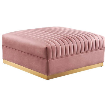 Modway Sanguine Velvet and Stainless Steel Ottoman in Dusty Rose