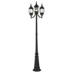 Livex Lighting - Textured Black Traditional, Colonial, French Historical, Outdoor Post Light - The classically transitional outdoor Frontenac collection boasts a cast aluminum structure with dazzling ornamental design.  The upwards facing three-head ground post light comes in a textured black finish with clear beveled glass and extravagantly decorative scrolls. The ornate quality of this light will add radiance to your house exterior day or night.