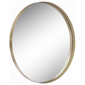 Round Framed Wall Mounted Bathroom Vanity Mirror, Gold, 24x24