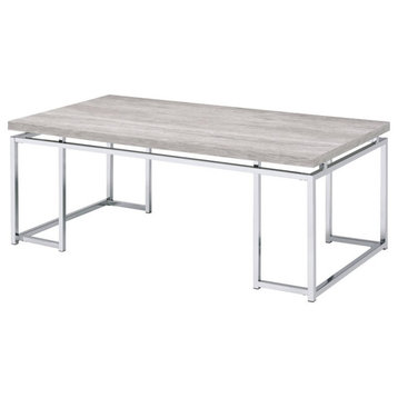 ACME Chafik Rectangular Wooden Coffee Table in Natural Oak and Chrome