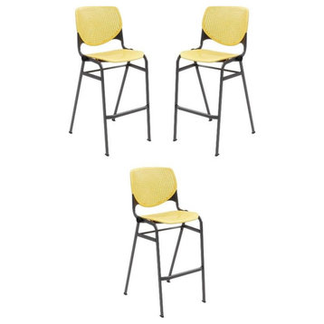 Home Square Stack Steel Frame Barstool in Yellow - Set of 3