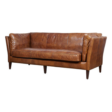 Top Grain Vintage Leather Kenmore Sofa, Light Brown