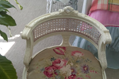 Lisette Creme Stool & Tulip & Roses Cushion - perfect small chair for bathroom