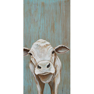 "Calf on Aqua" Canvas Wall Art by Karin Grow, 12"x24"