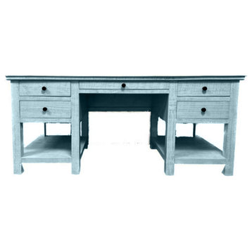Rustic Executive Home Office Desk With Open Storage, Interesting Aqua