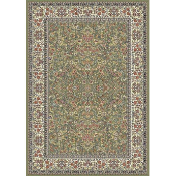 Ancient Garden Rectangle Traditional Rug, Green/Border Color Ivory, 6'7"x9'6"