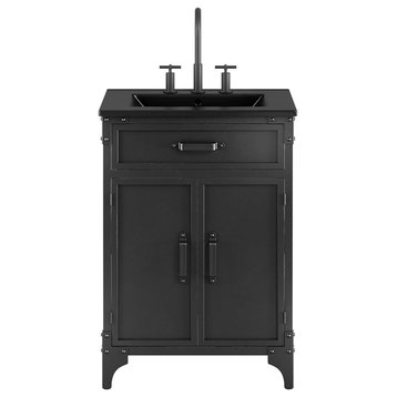 Modway Steamforge 24" Wood Bathroom Vanity with Fixed Drawer in Black